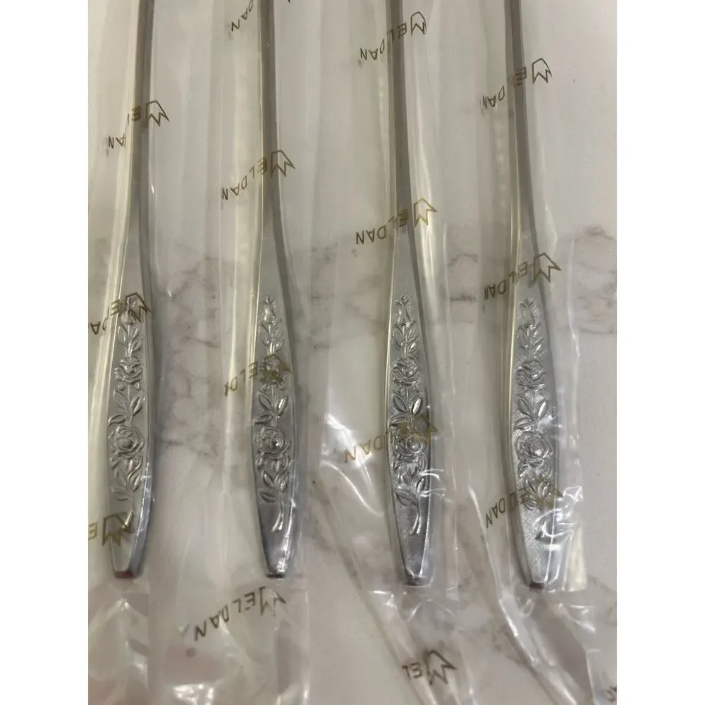 NEW Eldan ELD18 Set Of 4 Iced Teaspoons MAY ROSE Textured Roses Stainless MCM